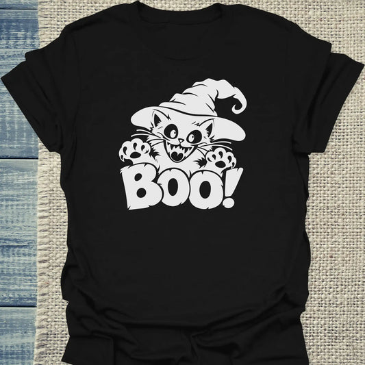 T-Shirt - Boo - Unisex - Katze, Halloween Schwarz