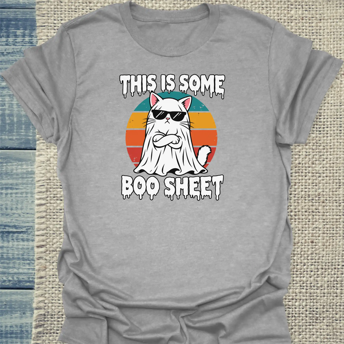 T-Shirt - Boo Sheet - Unisex - Katze, Halloween Grau