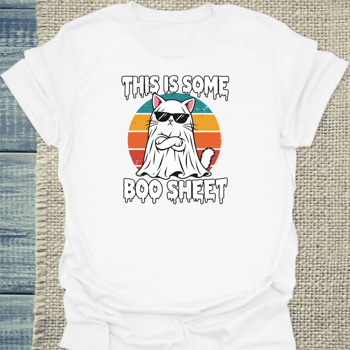 T-Shirt - Boo Sheet - Unisex - Katze, Halloween Weiß