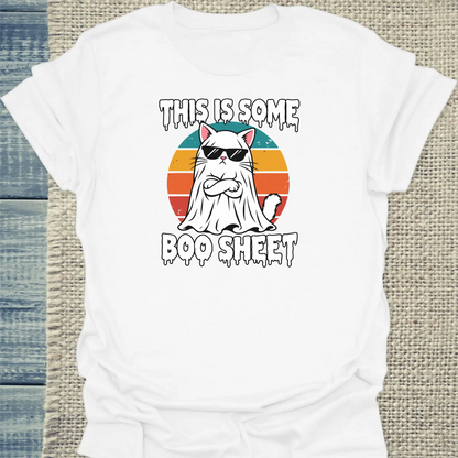 T-Shirt - Boo Sheet - Unisex - Katze, Halloween Weiß