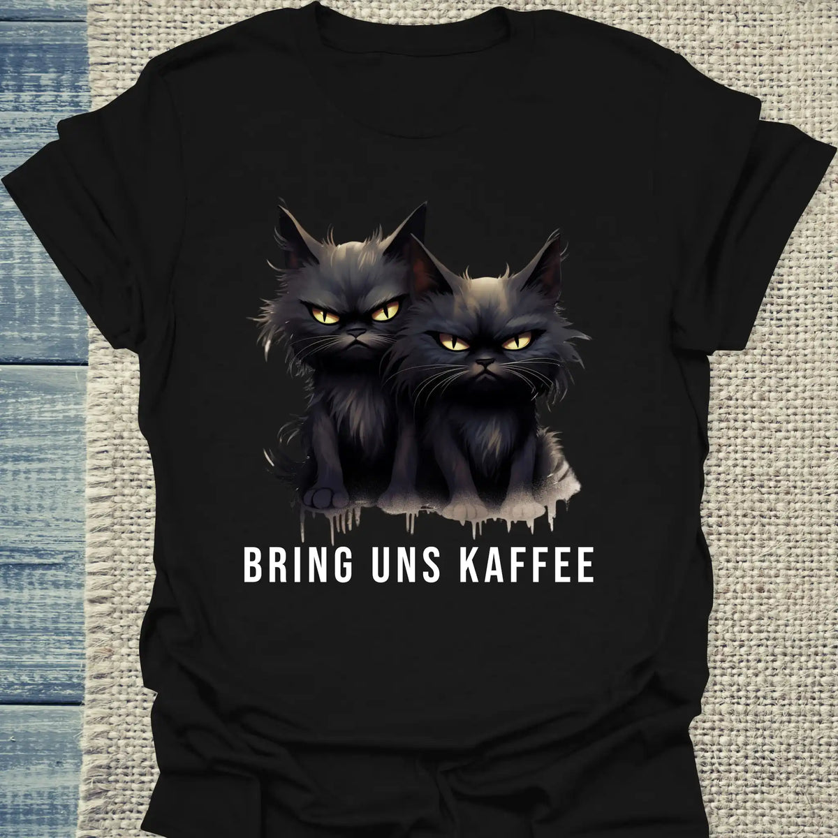 T-Shirt - Bring uns Kaffee - Unisex - Katze & Kaffee Schwarz