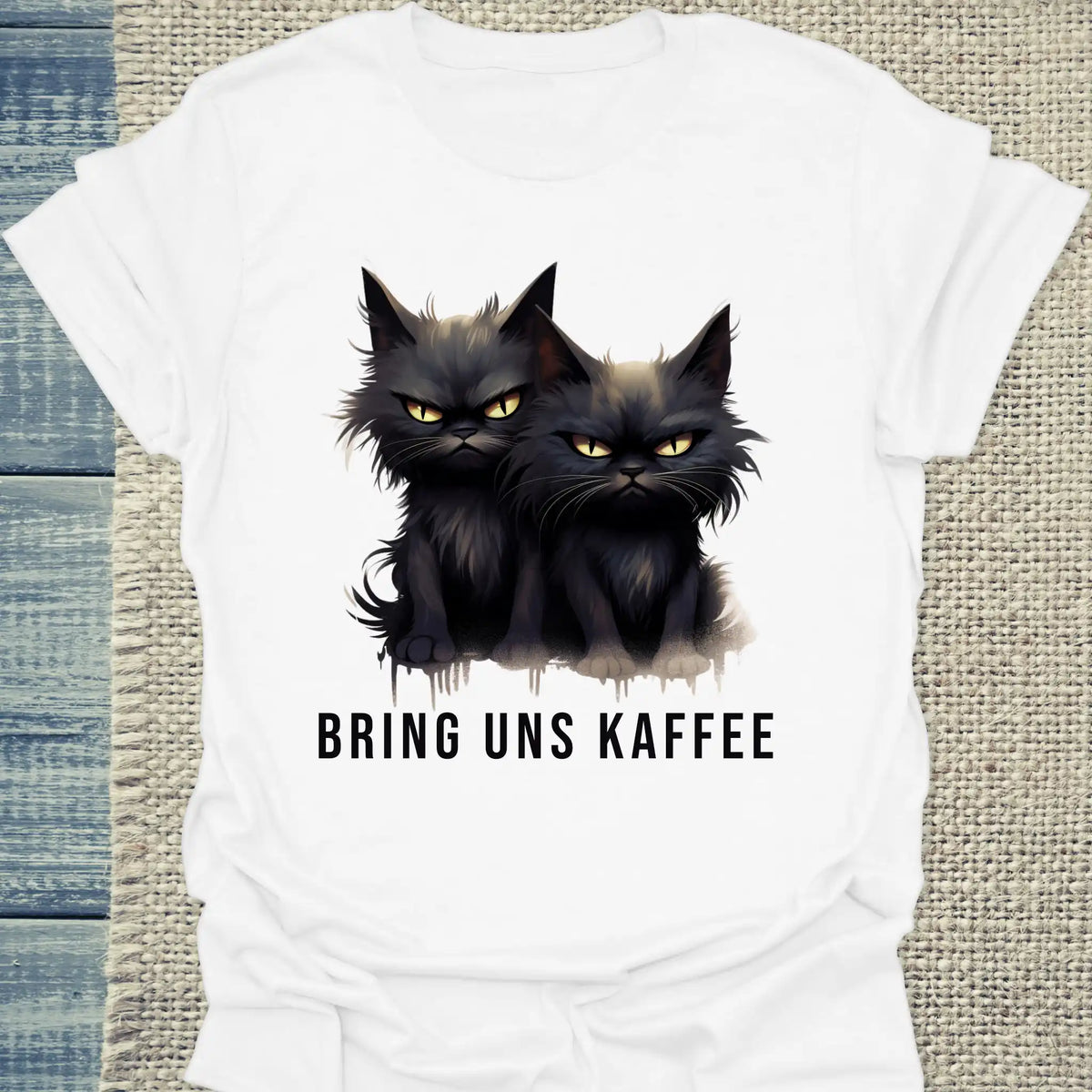 T-Shirt - Bring uns Kaffee - Unisex - Katze & Kaffee Weiß
