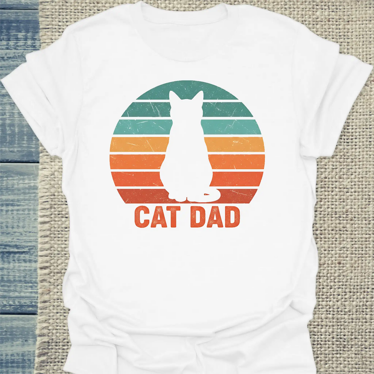 T-Shirt - Cat Dad Retro - Unisex - Katze, Cat Guy Weiß