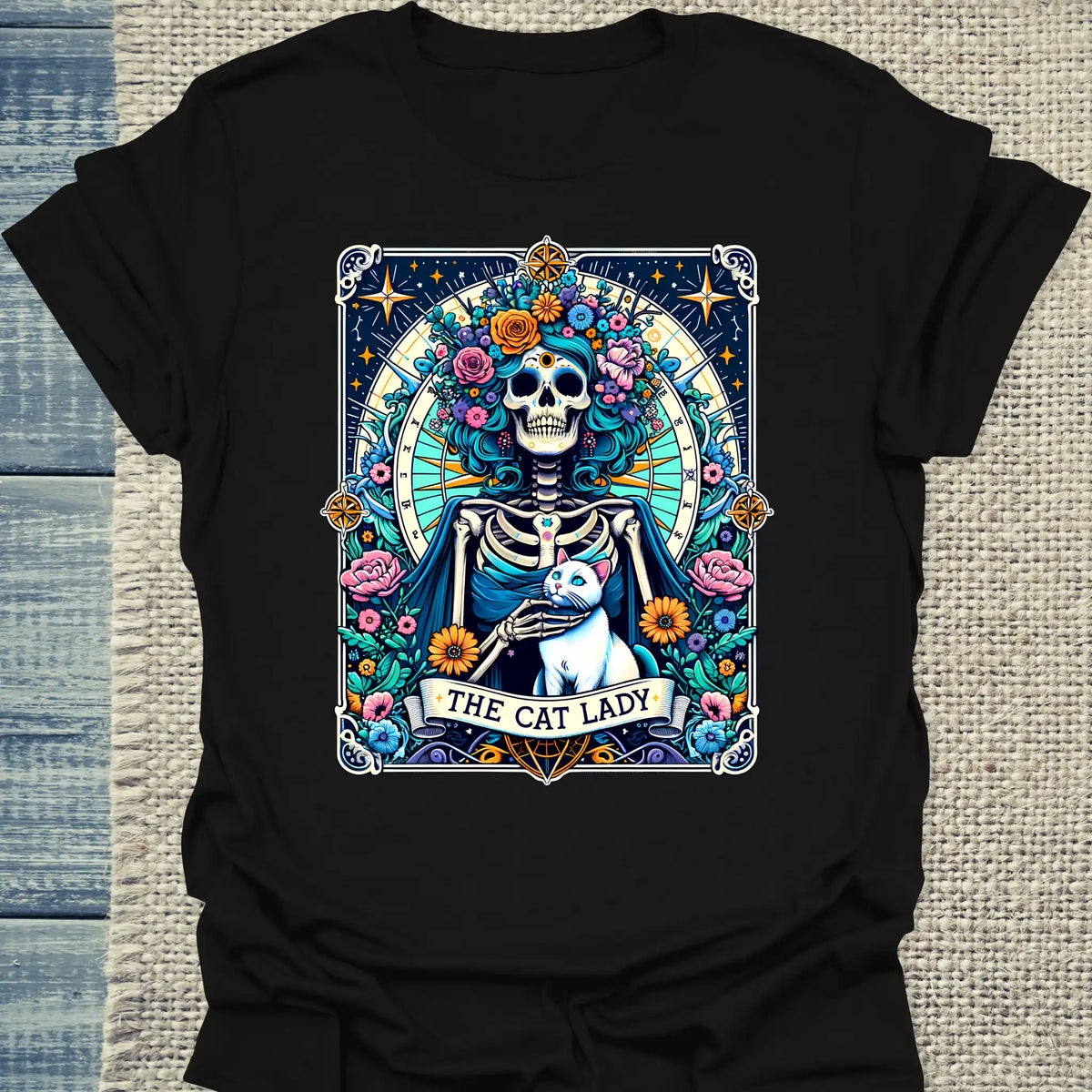 T-Shirt - Cat Lady Tarot - Unisex - Kaffee, Cat Lady Schwarz