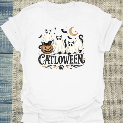 T-Shirt - Cat Lo Ween - Unisex - Katze, Halloween Weiß