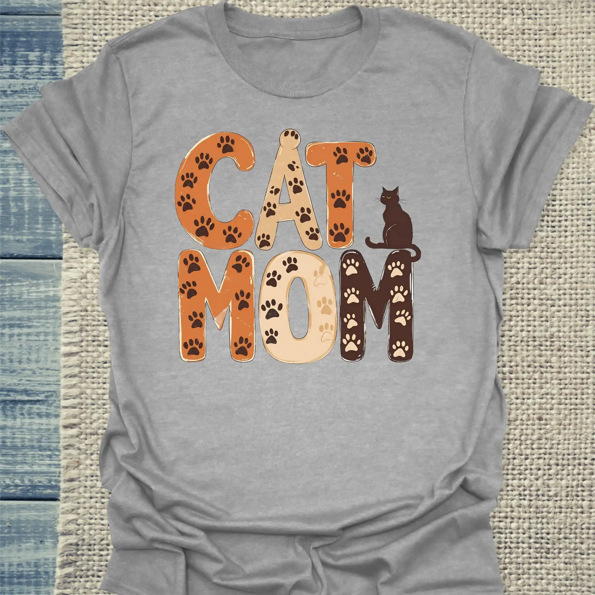 T-Shirt - Cat Mom - Pfoten - Unisex - Katze, Cat Lady Grau