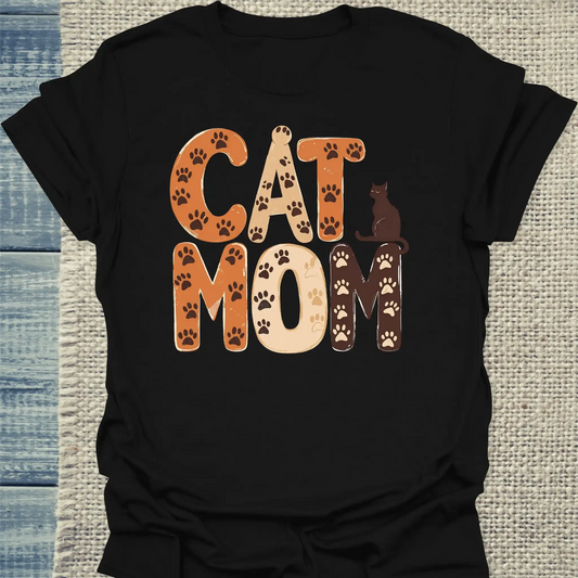 T-Shirt - Cat Mom - Pfoten - Unisex - Katze, Cat Lady Schwarz