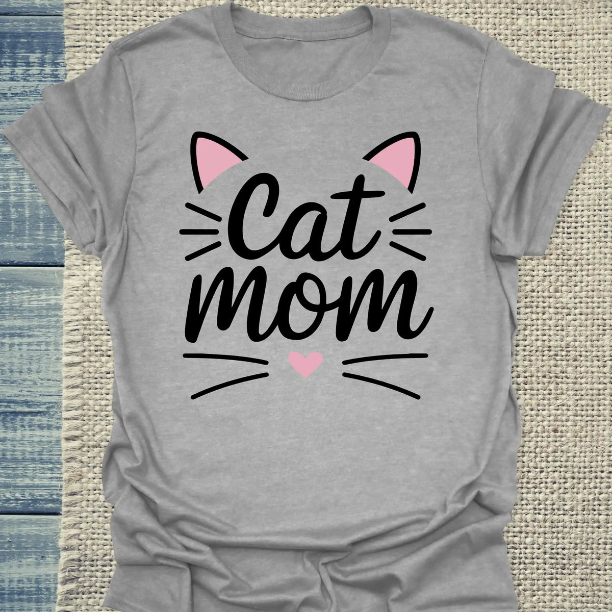 T-Shirt - Cat Mom Pink - Unisex - Kaffee, Cat Lady Grau