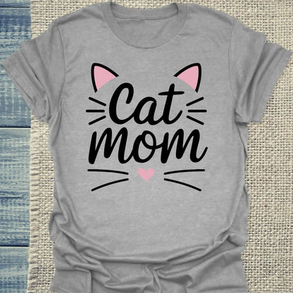 T-Shirt - Cat Mom Pink - Unisex - Kaffee, Cat Lady Grau