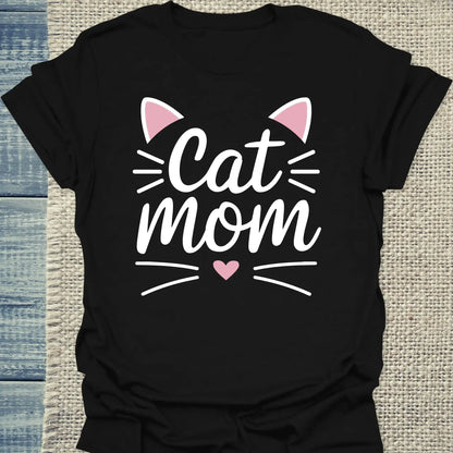 T-Shirt - Cat Mom Pink - Unisex - Kaffee, Cat Lady Schwarz