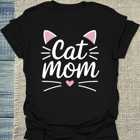 T-Shirt - Cat Mom Pink - Unisex - Kaffee, Cat Lady Schwarz