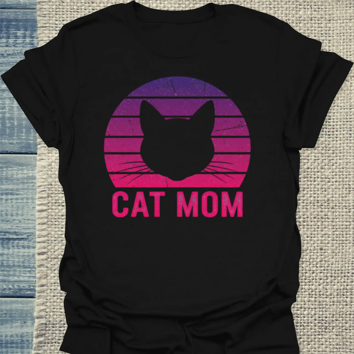 T-Shirt - Cat Mom Retro - Unisex - Katze, Cat Lady Schwarz