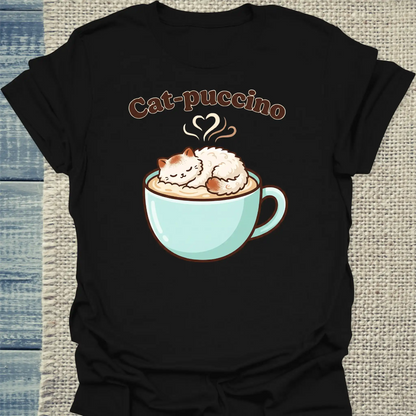 T-Shirt - Cat-puccino - Unisex - Katze & Kaffee Schwarz