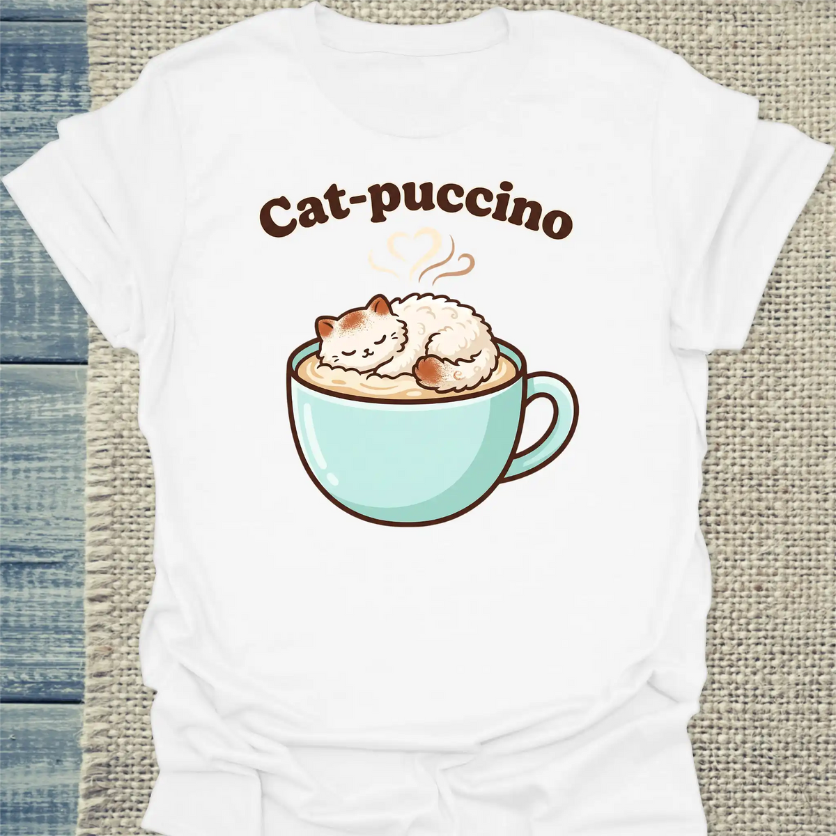 T-Shirt - Cat-puccino - Unisex - Katze & Kaffee Weiß