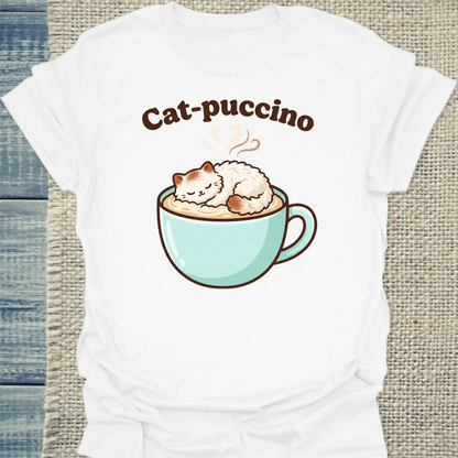 T-Shirt - Cat-puccino - Unisex - Katze & Kaffee Weiß