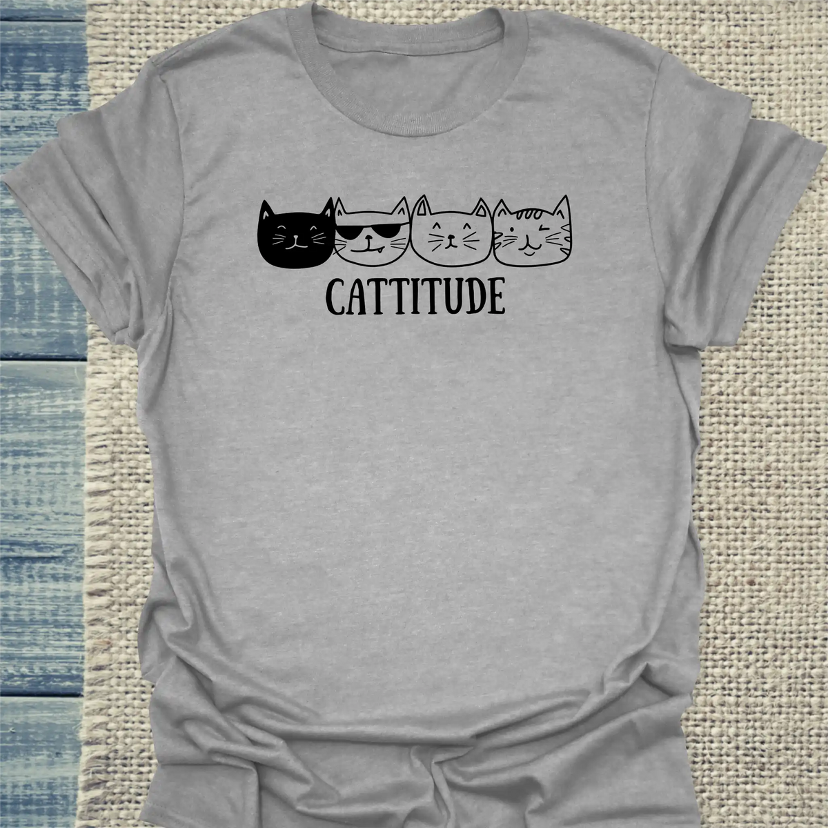 T-Shirt - Cattitude - Unisex - Katze Grau
