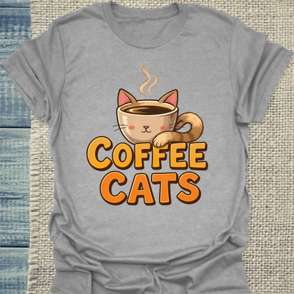 T-Shirt - Coffee Cats - Unisex - Katze, Black Edition Grau