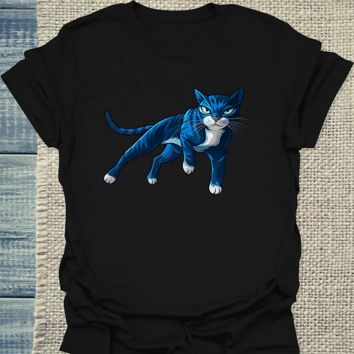 T-Shirt - Cool Blue Cat - Unisex - Katze, Cat Guy Schwarz