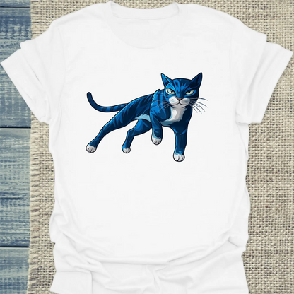 T-Shirt - Cool Blue Cat - Unisex - Katze, Cat Guy Weiß