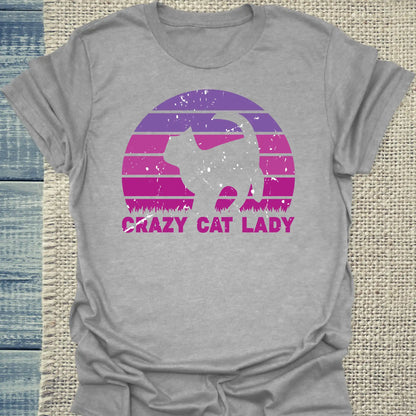 T-Shirt - CRAZY CAT LADY - Retro - Unisex - Kaffee, Cat Lady Grau