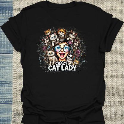 T-Shirt - Crazy Cat Laydy - bunt - Unisex - Kaffee, Cat Lady Schwarz