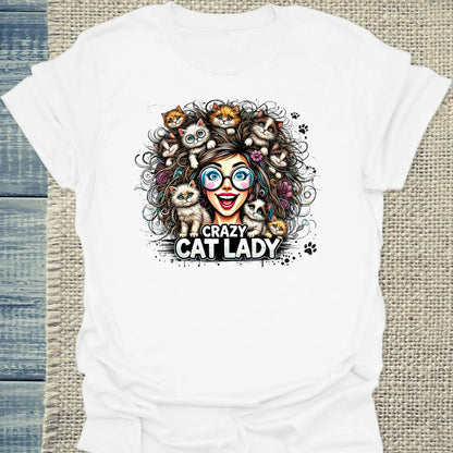 T-Shirt - Crazy Cat Laydy - bunt - Unisex - Kaffee, Cat Lady Weiß
