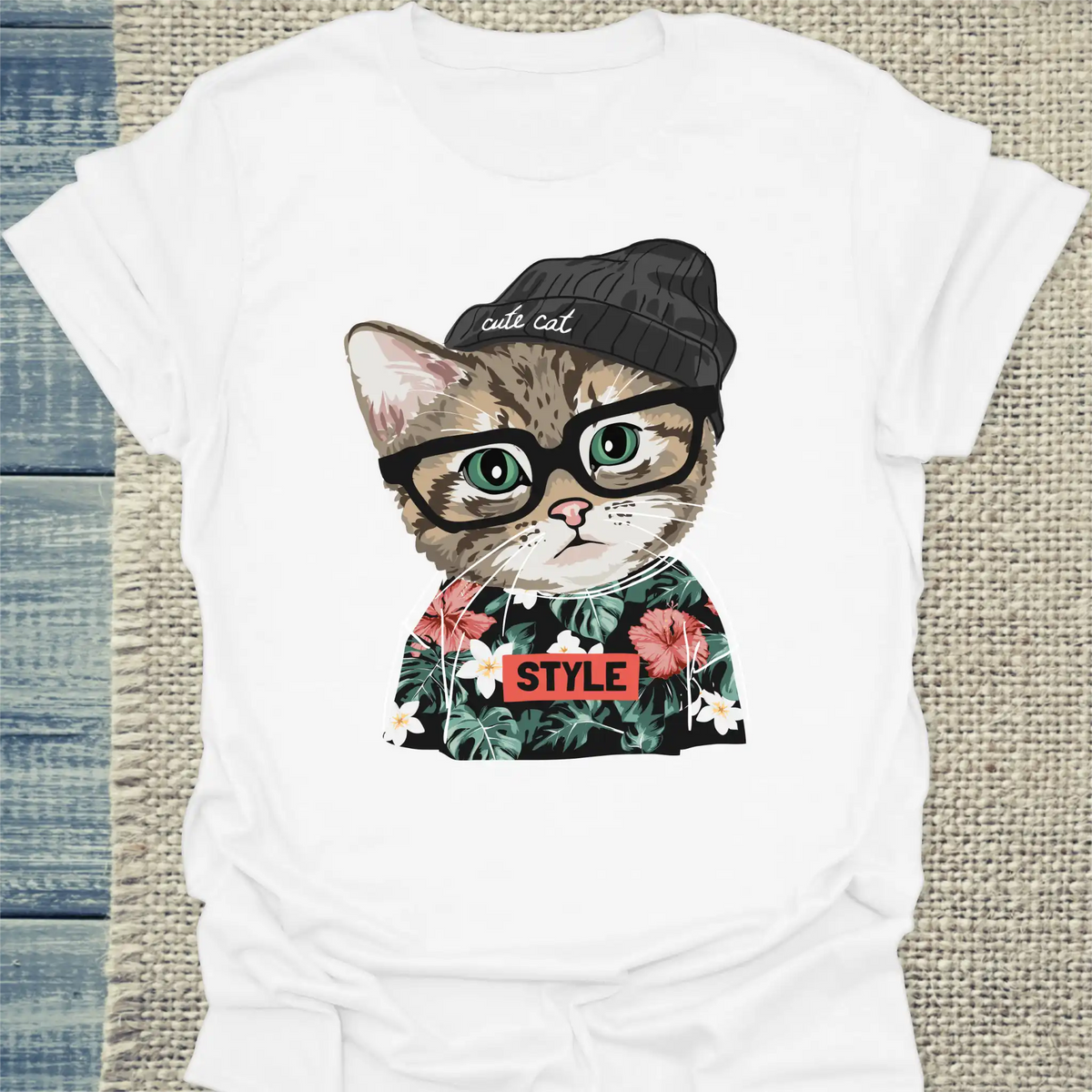 T-Shirt - Cute Cat Style - Unisex - Katze Weiß