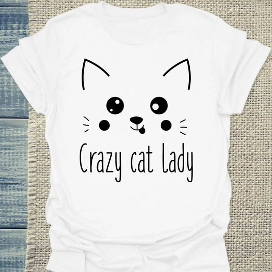 T-Shirt - Cute Crazy Cat Lady - Unisex - Kaffee, Cat Lady, Black Edition Weiß