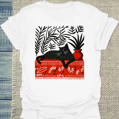 T-Shirt - Das rote Zimmer mit Katze - Unisex - Katze Weiß