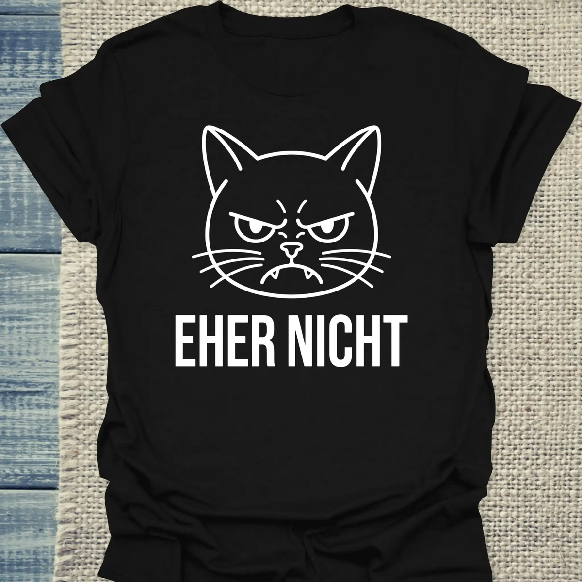 T-Shirt - Eher Nicht - Unisex - Katze & Kaffee Schwarz