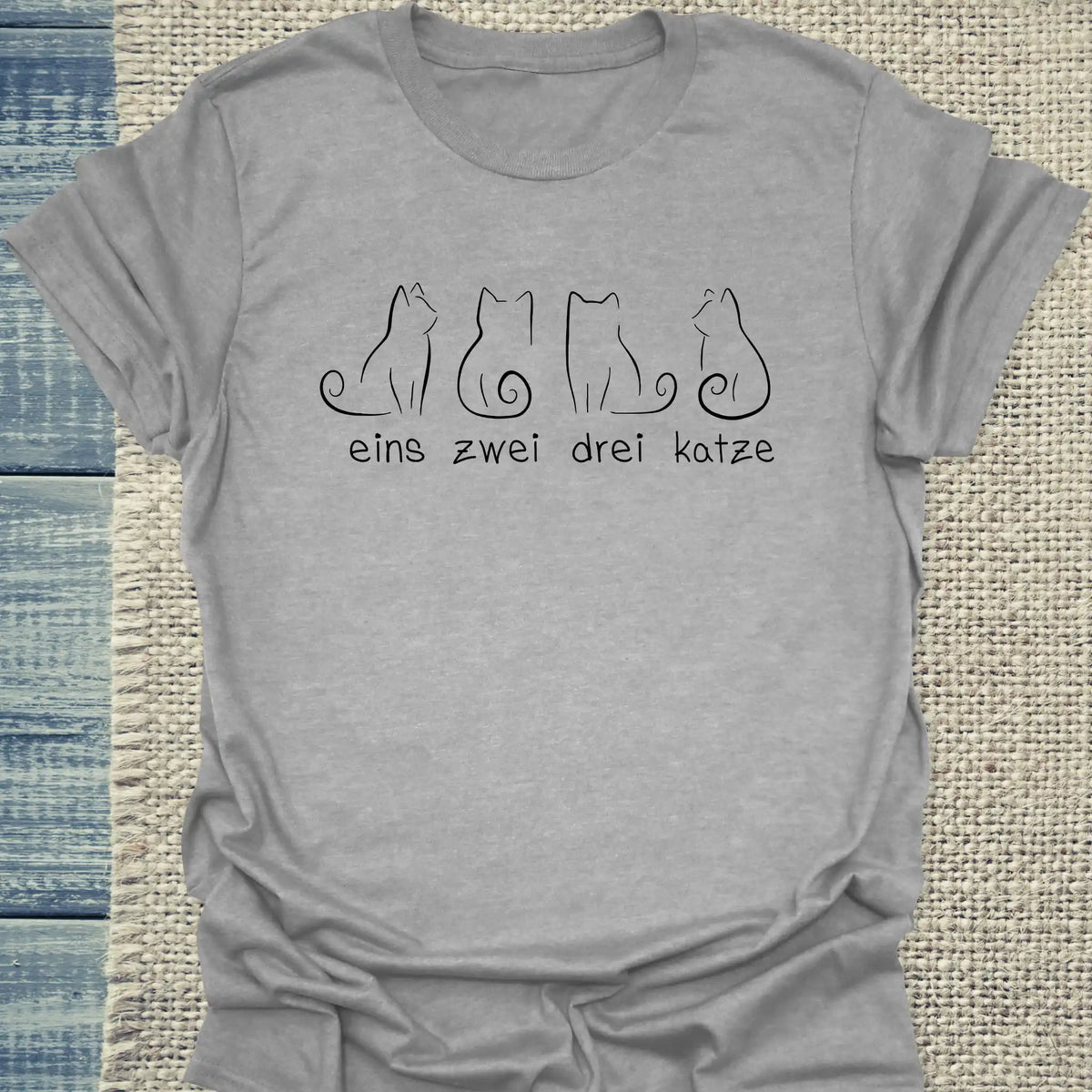T-Shirt - Eins Zwei Drei Katze - Unisex - Katze Grau