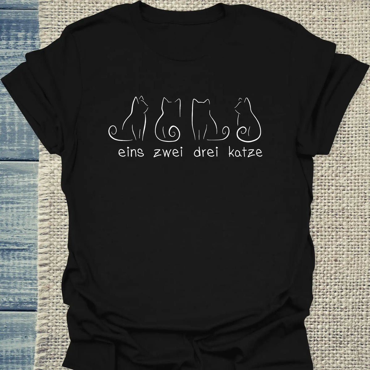 T-Shirt - Eins Zwei Drei Katze - Unisex - Katze Schwarz