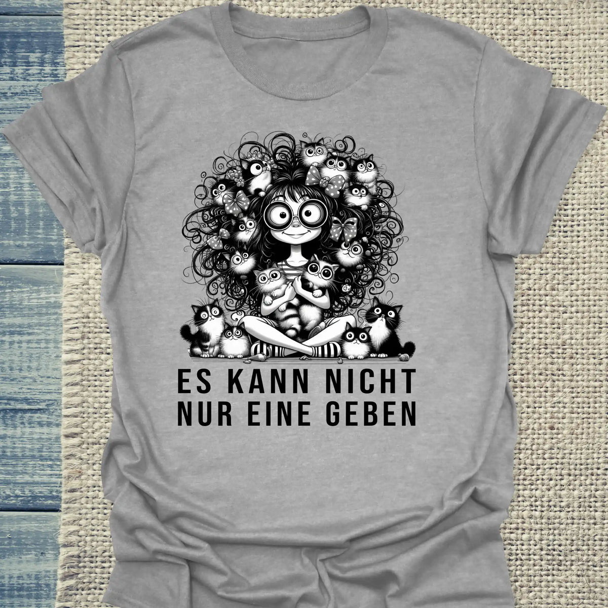 T-Shirt - Es kann nicht nur eine geben - Unisex - Kaffee, Cat Lady Grau