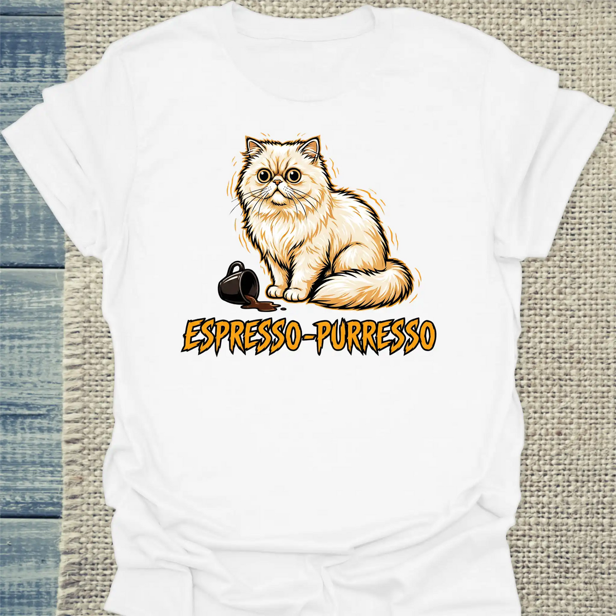 T-Shirt - Espresso-Purresso - Unisex - Katze & Kaffee Weiß