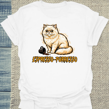 T-Shirt - Espresso-Purresso - Unisex - Katze & Kaffee Weiß