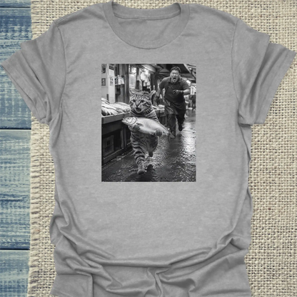 T-Shirt - Fischdieb - Unisex - Katze Grau