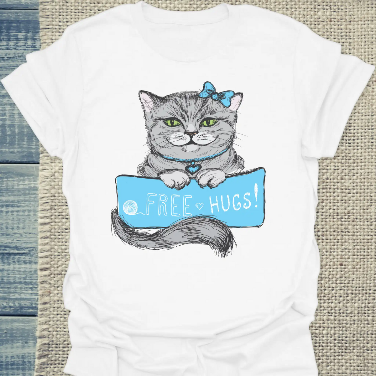 T-Shirt - Free Hugs - Unisex - Katze Weiß