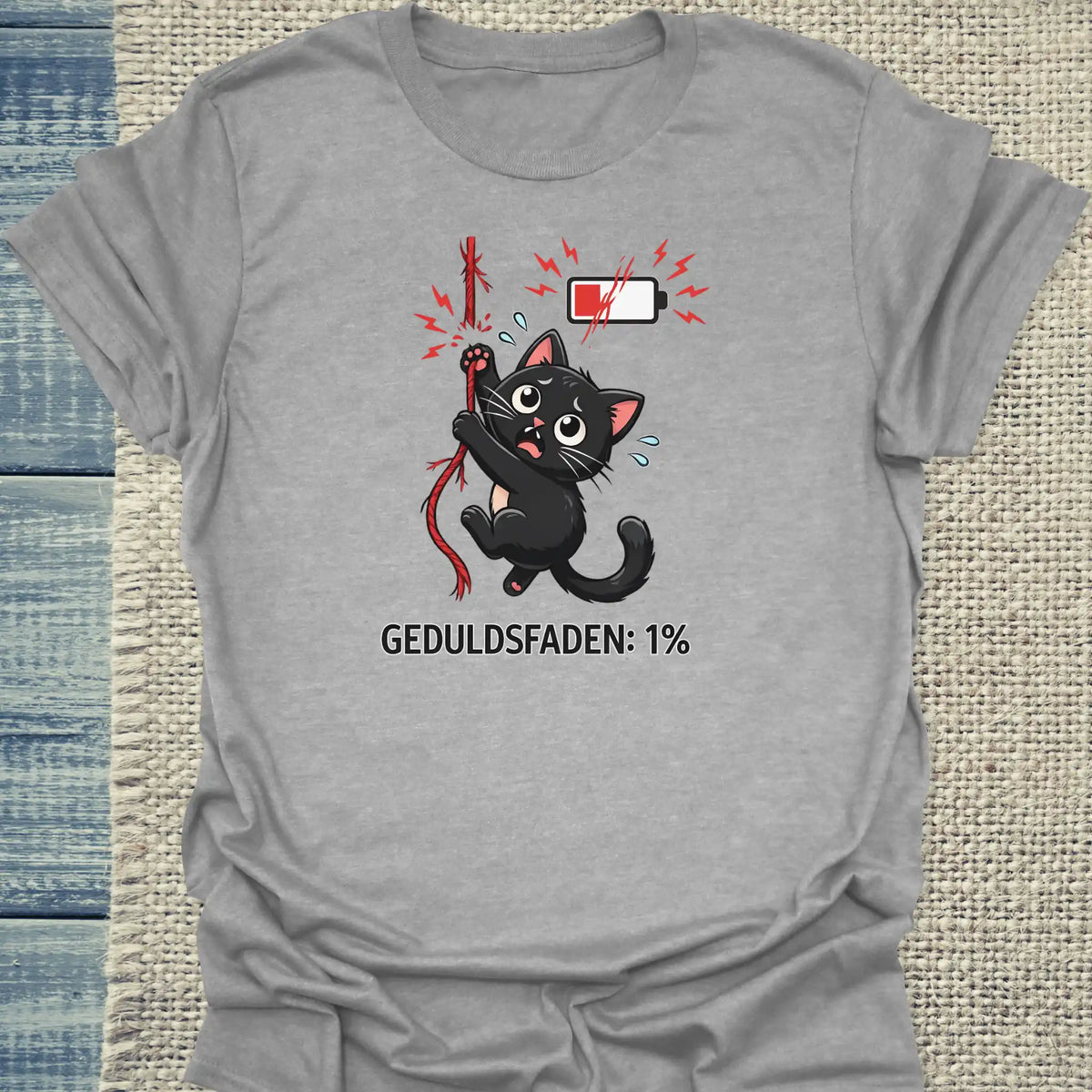 T-Shirt - Geduldsfaden ist bei 1% - Unisex - Katze Grau