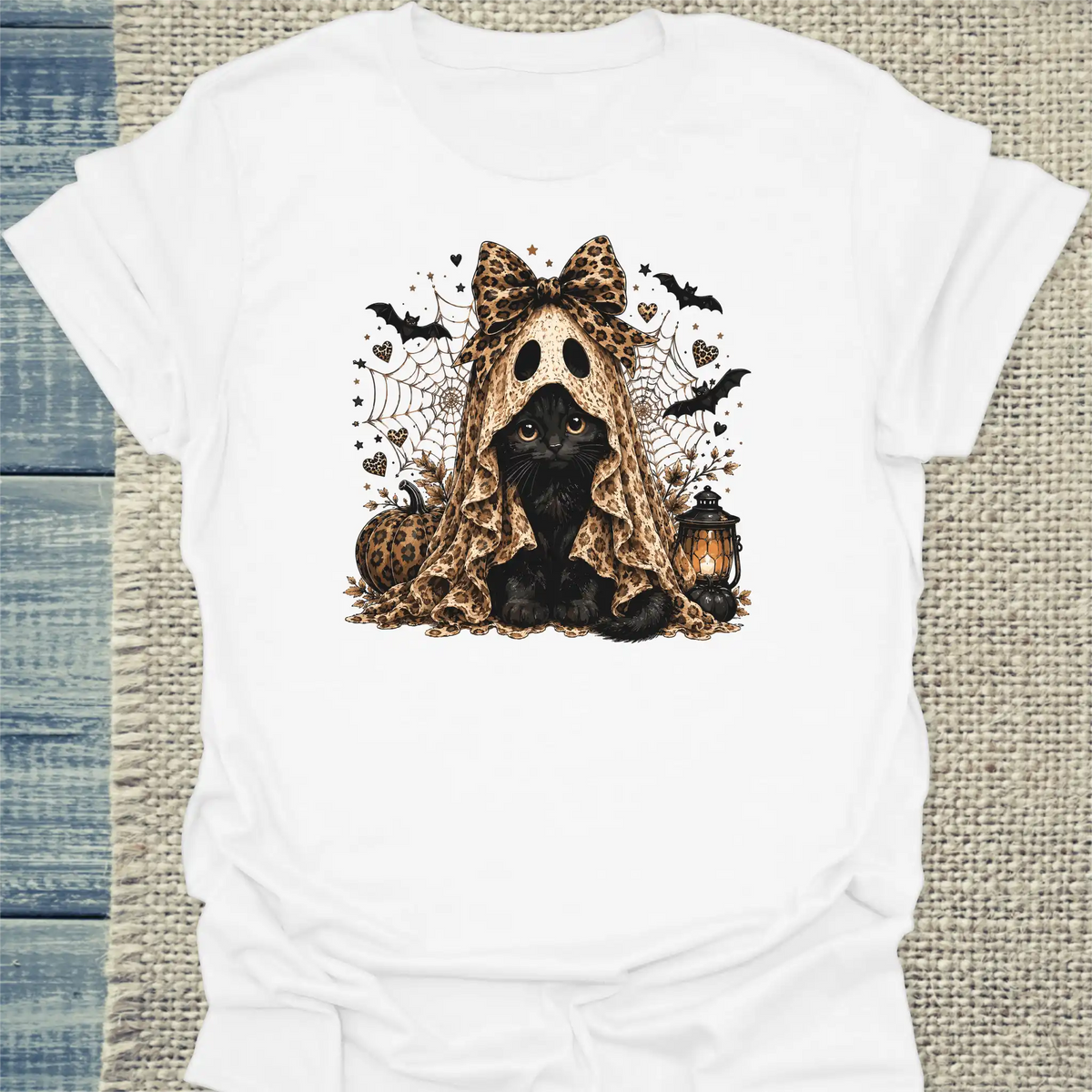 T-Shirt - Geisterkatze - Unisex - Katze, Halloween Weiß