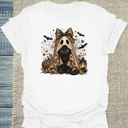 T-Shirt - Geisterkatze - Unisex - Katze, Halloween Weiß