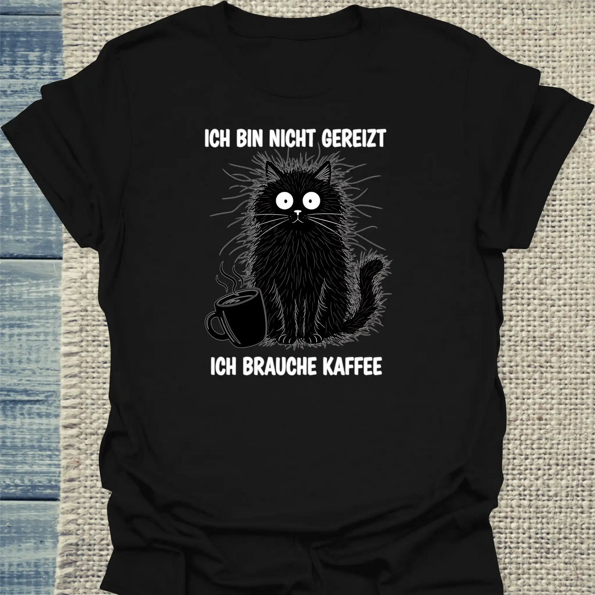 T-Shirt - Gereizte Katze - Unisex - Katze & Kaffee Schwarz