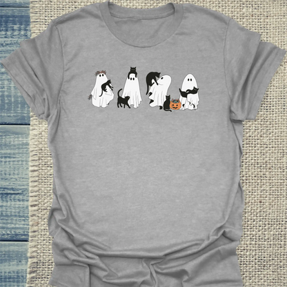 T-Shirt - Gespenster und Katzen - Unisex - Katze, Halloween Grau