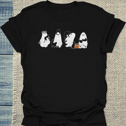 T-Shirt - Gespenster und Katzen - Unisex - Katze, Halloween Schwarz