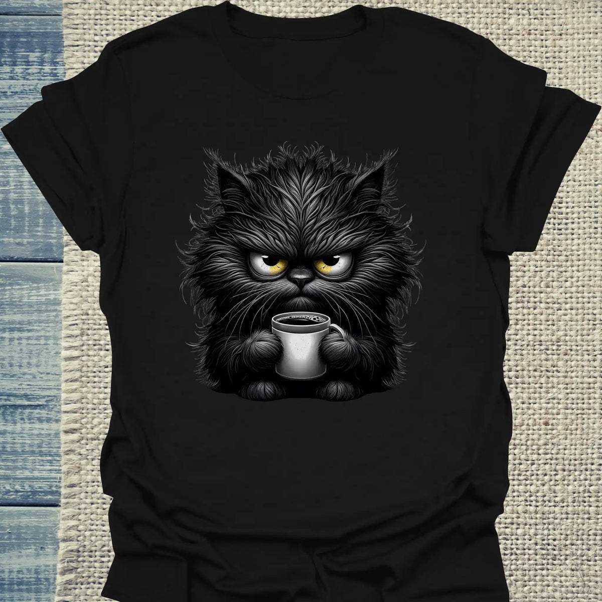 T-Shirt - Grantige Katze mit Kaffee - Unisex - Katze & Kaffee Schwarz