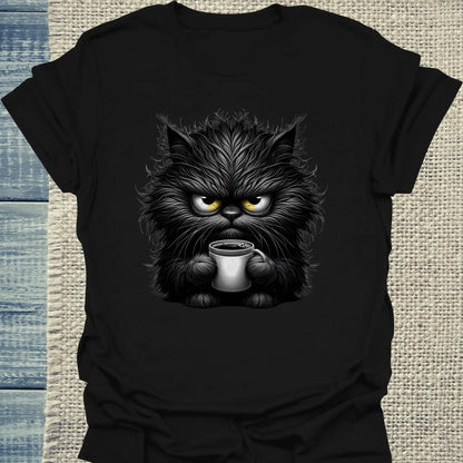 T-Shirt - Grantige Katze mit Kaffee - Unisex - Katze & Kaffee Schwarz