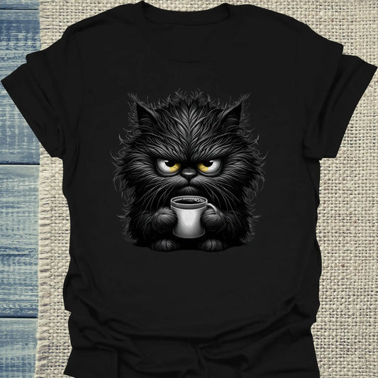 T-Shirt - Grantige Katze mit Kaffee - Unisex - Katze & Kaffee Schwarz