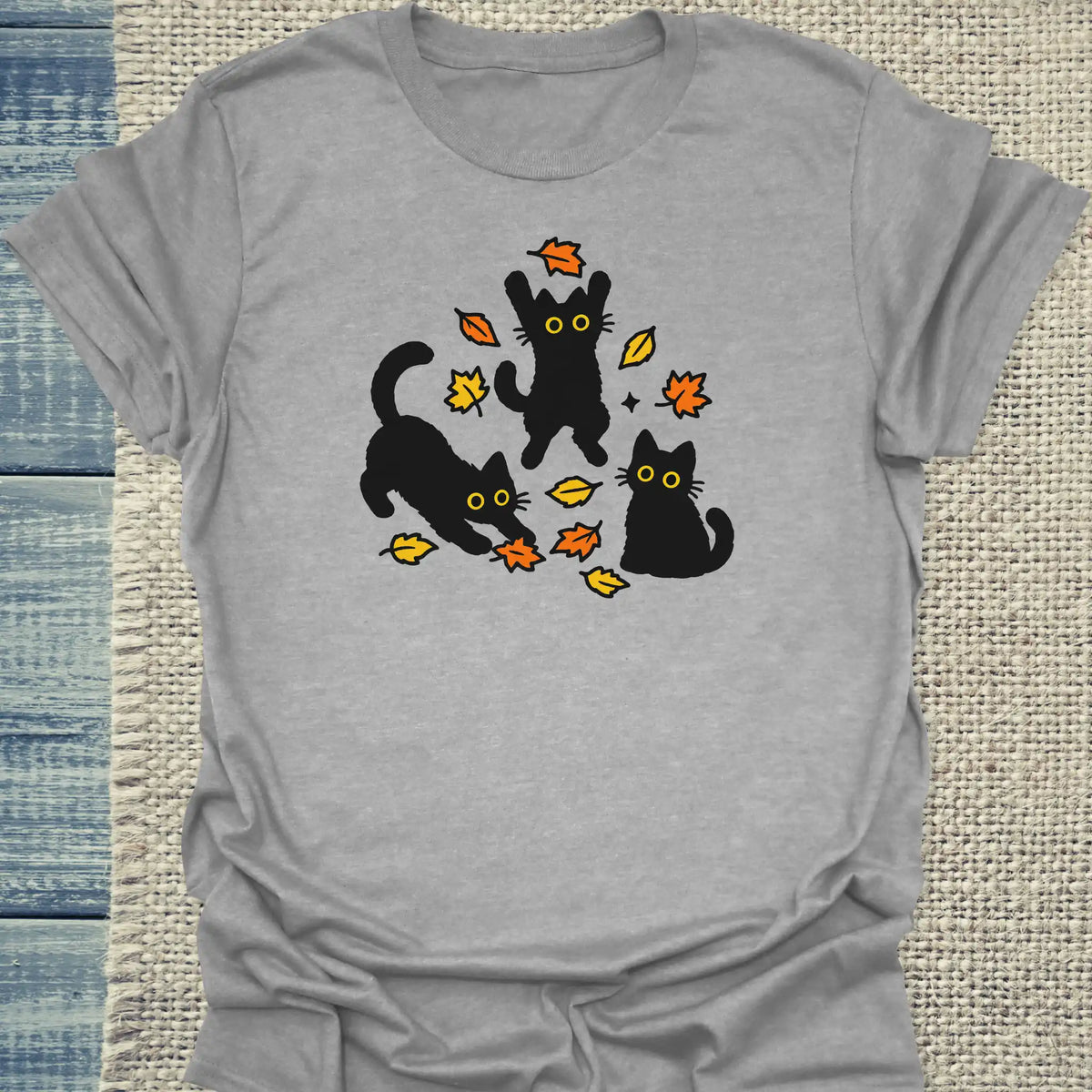 T-Shirt - Herbstlaub - Unisex - Katze Grau
