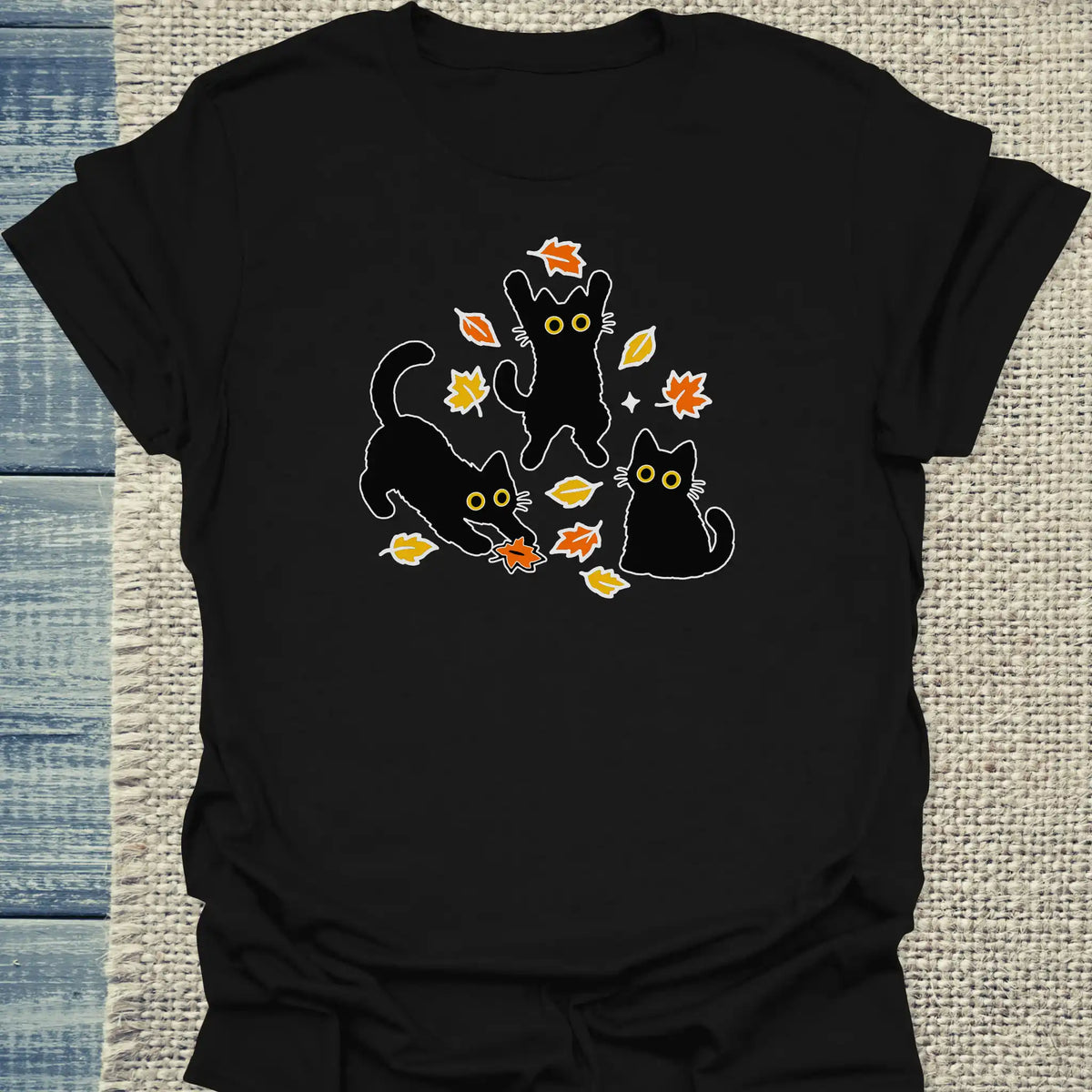T-Shirt - Herbstlaub - Unisex - Katze Schwarz