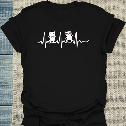 T-Shirt - Herr und Frau Katze Herzschlag - Unisex - Katze Schwarz