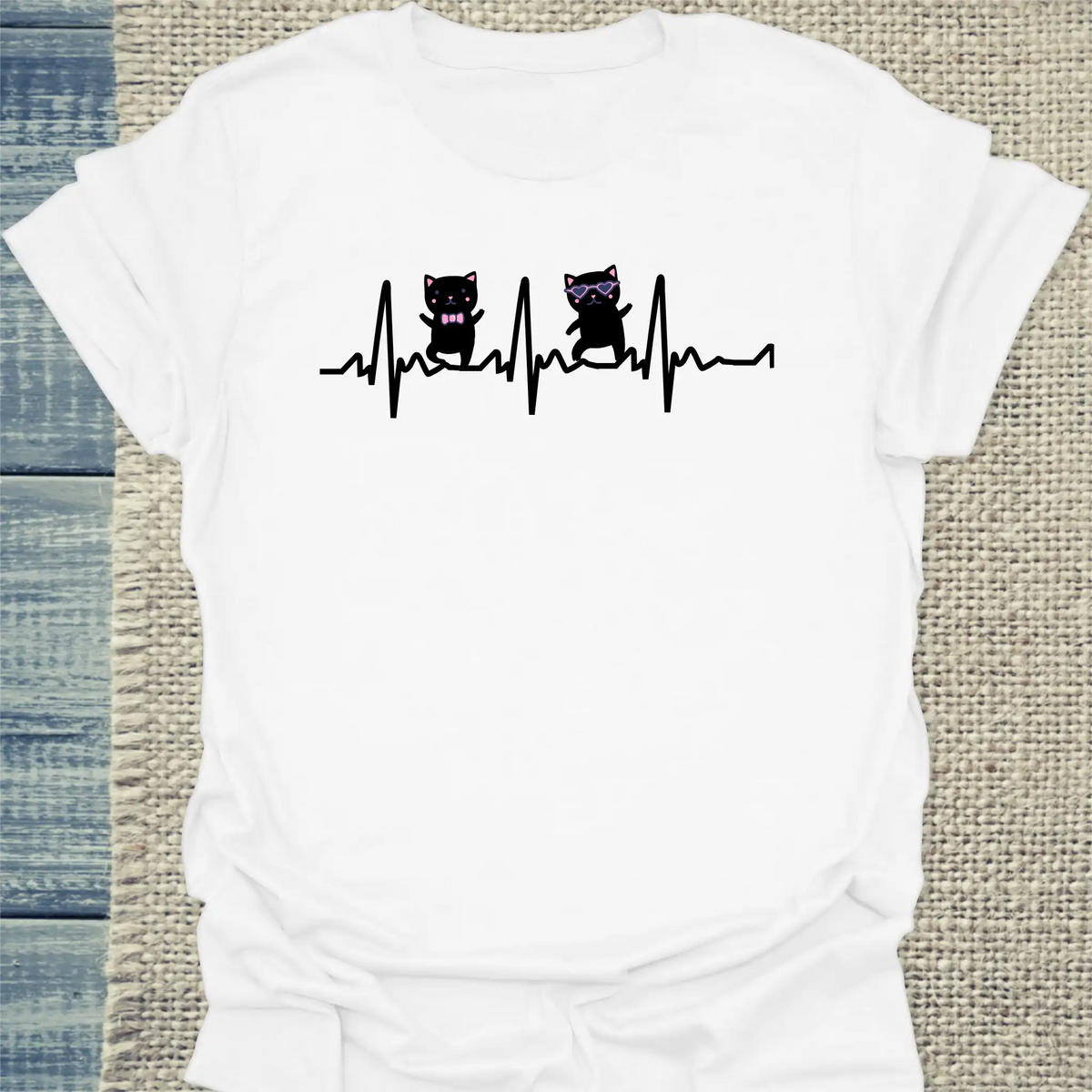 T-Shirt - Herr und Frau Katze Herzschlag - Unisex - Katze Weiß